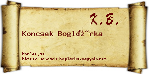 Koncsek Boglárka névjegykártya